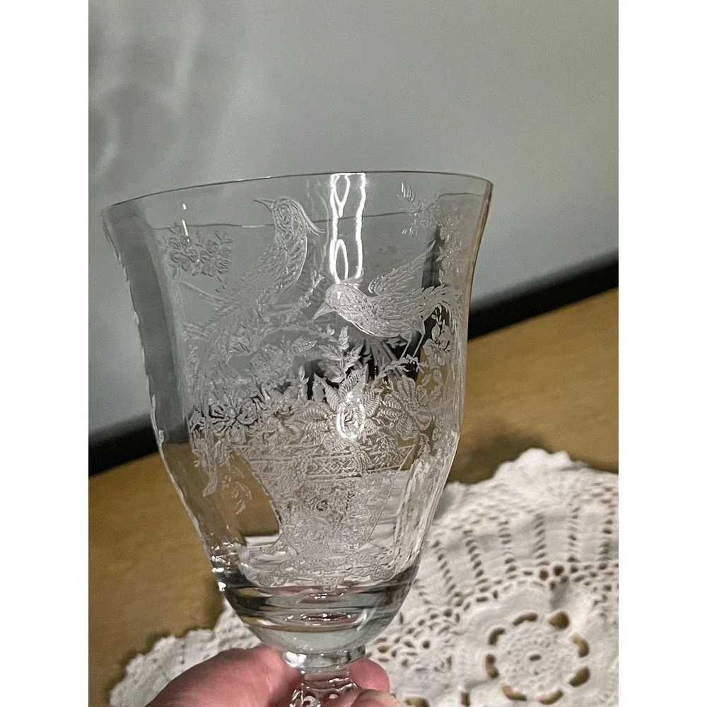 Vintage Tiffin-Franciscan Persian 1940s Etched Pheasants Water Goblet #17358